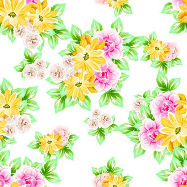 Sorunsuz vintage tarzı çiçek deseni. Renkli çiçek öğeleri