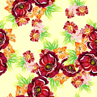 Sorunsuz vintage tarzı çiçek deseni. Renkli çiçek öğeleri