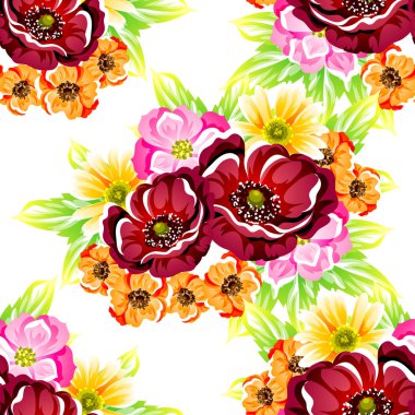 Sorunsuz vintage tarzı çiçek deseni. Renkli çiçek öğeleri
