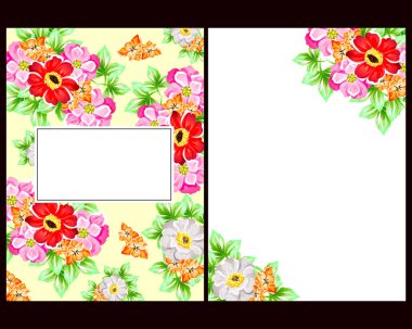 Klasik çiçek düğün kartları seti. Çiçek renginde elementler