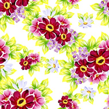 Sorunsuz vintage tarzı çiçek deseni. Renkli çiçek öğeleri