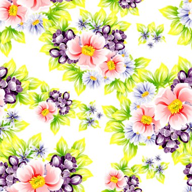 Sorunsuz vintage tarzı çiçek deseni. Renkli çiçek öğeleri