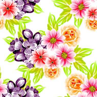 Sorunsuz vintage tarzı çiçek deseni. Renkli çiçek öğeleri