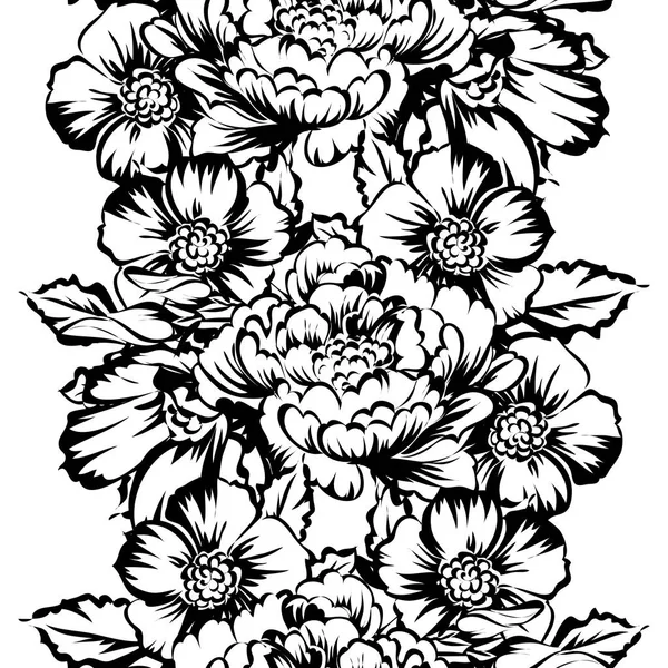 Sorunsuz vintage tarzı çiçek deseni. Kontur çiçek öğeleri