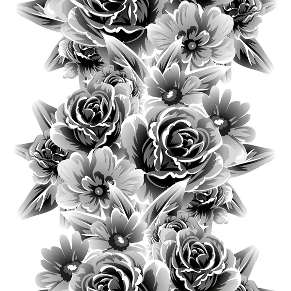 Modèle Fleur Style Vintage Sans Couture Éléments Floraux Dans Contour — Image vectorielle