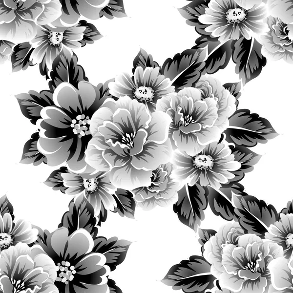 Patrón Flores Estilo Vintage Sin Costuras Elementos Florales Contorno — Vector de stock