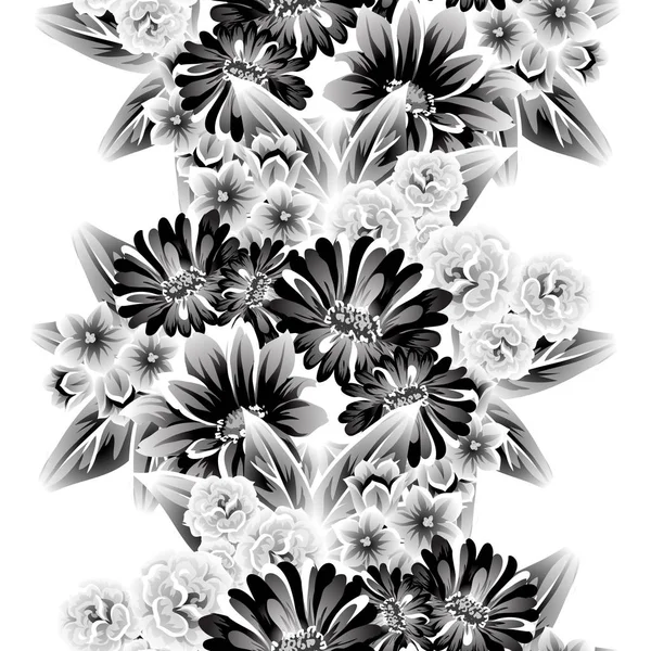シームレスなビンテージ スタイルの花柄 花柄要素の輪郭 — ストックベクタ