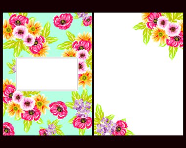 Klasik çiçek düğün kartları seti. Çiçek renginde elementler