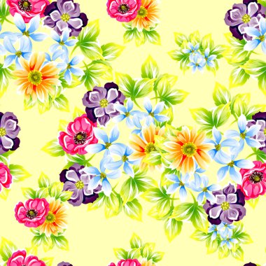 Sorunsuz vintage tarzı çiçek deseni. Renkli çiçek öğeleri