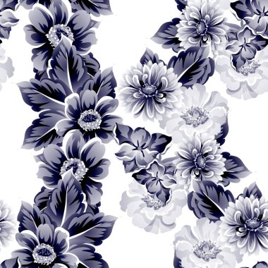 Sorunsuz vintage tarzı çiçek deseni. Kontur çiçek öğeleri