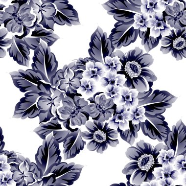 Sorunsuz vintage tarzı çiçek deseni. Kontur çiçek öğeleri