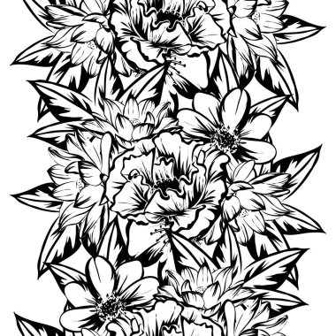 Sorunsuz vintage tarzı çiçek deseni. Kontur çiçek öğeleri