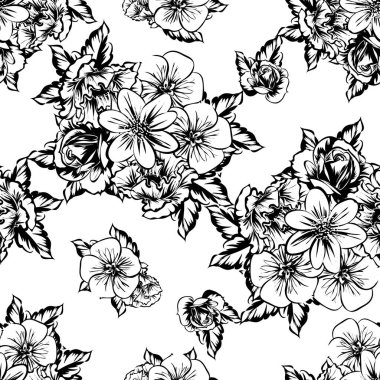Sorunsuz vintage tarzı çiçek deseni. Kontur çiçek öğeleri
