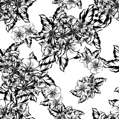 Sorunsuz vintage tarzı çiçek deseni. Kontur çiçek öğeleri