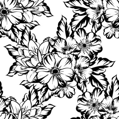 Sorunsuz vintage tarzı çiçek deseni. Kontur çiçek öğeleri