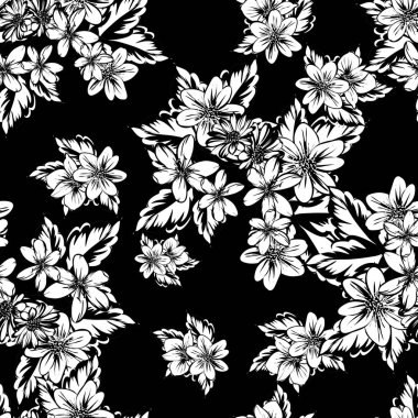 Sorunsuz vintage tarzı çiçek deseni. Kontur çiçek öğeleri