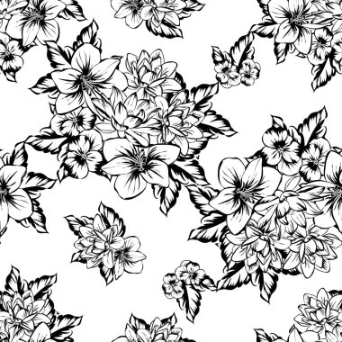 Sorunsuz vintage tarzı çiçek deseni. Kontur çiçek öğeleri