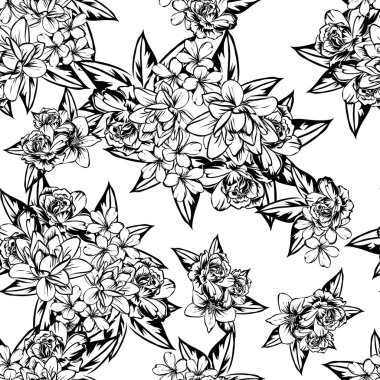 Sorunsuz vintage tarzı çiçek deseni. Kontur çiçek öğeleri