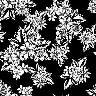 Sorunsuz vintage tarzı çiçek deseni. Kontur çiçek öğeleri