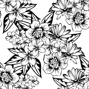 Sorunsuz vintage tarzı çiçek deseni. Kontur çiçek öğeleri