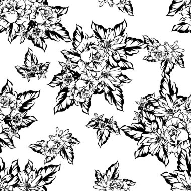 Sorunsuz vintage tarzı çiçek deseni. Kontur çiçek öğeleri