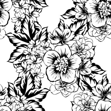Sorunsuz vintage tarzı çiçek deseni. Kontur çiçek öğeleri