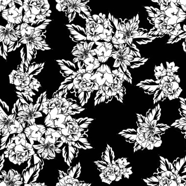 Sorunsuz vintage tarzı çiçek deseni. Kontur çiçek öğeleri