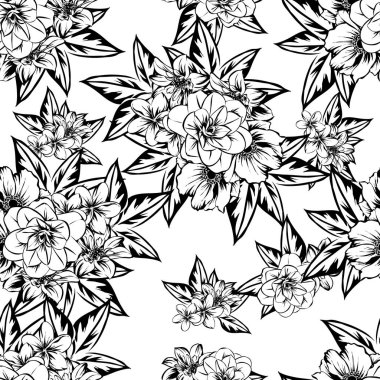 Sorunsuz vintage tarzı çiçek deseni. Kontur çiçek öğeleri
