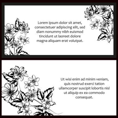 Klasik çiçek düğün kartları seti. Çiçek elementleri ve çerçeveleri.