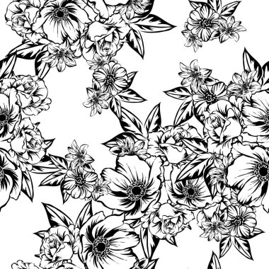 Sorunsuz vintage tarzı çiçek deseni. Kontur çiçek öğeleri