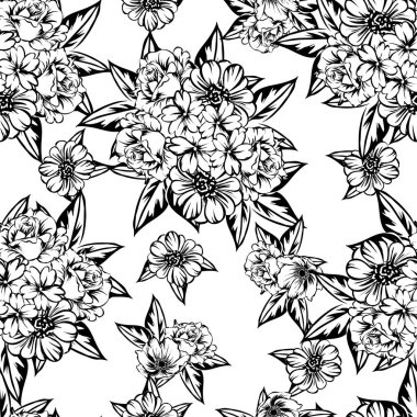 Sorunsuz vintage tarzı çiçek deseni. Kontur çiçek öğeleri