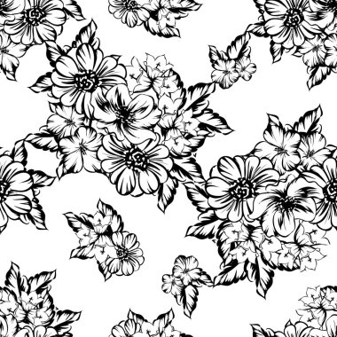 Sorunsuz vintage tarzı çiçek deseni. Kontur çiçek öğeleri