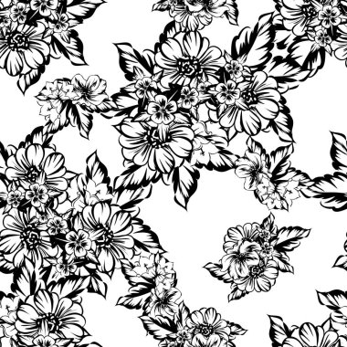 Sorunsuz vintage tarzı çiçek deseni. Kontur çiçek öğeleri