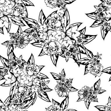 Sorunsuz vintage tarzı çiçek deseni. Kontur çiçek öğeleri