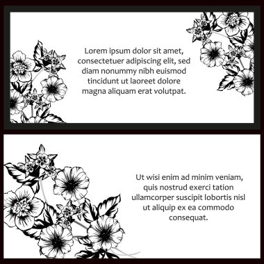 Klasik çiçek düğün kartları seti. Çiçek elementleri ve çerçeveleri.