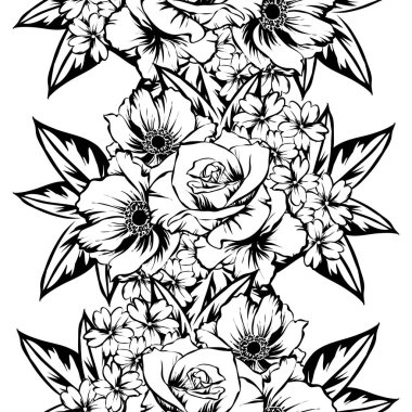 Sorunsuz vintage tarzı çiçek deseni. Kontur çiçek öğeleri