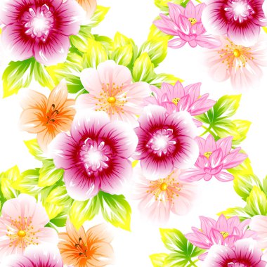 Sorunsuz vintage tarzı çiçek deseni. Renkli çiçek öğeleri