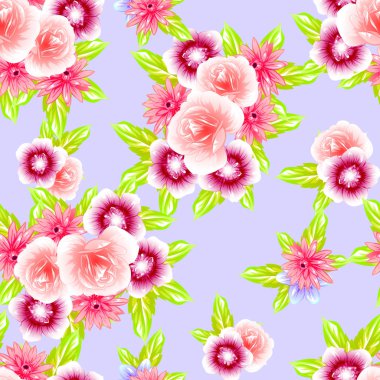 Sorunsuz vintage tarzı çiçek deseni. Renkli çiçek öğeleri