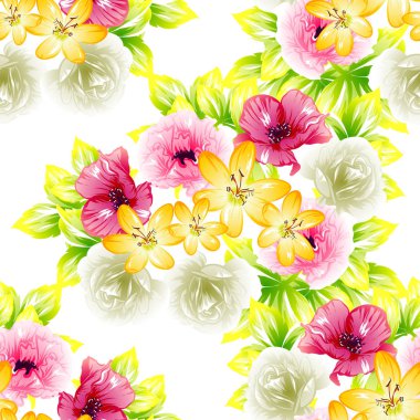 Sorunsuz vintage tarzı çiçek deseni. Renkli çiçek öğeleri