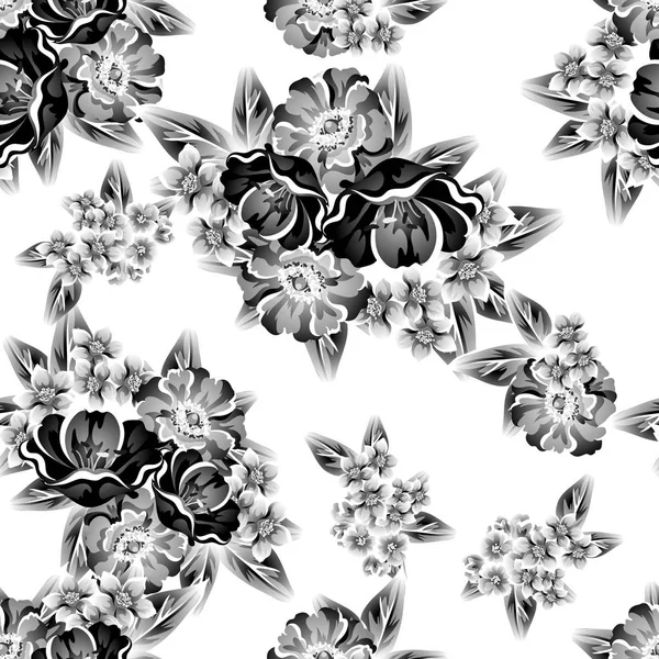 Patrón Flores Estilo Vintage Sin Costuras Elementos Florales Contorno — Vector de stock