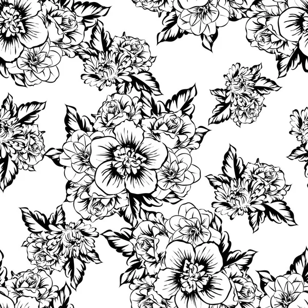 Modèle Fleur Style Vintage Sans Couture Éléments Floraux Dans Contour — Image vectorielle