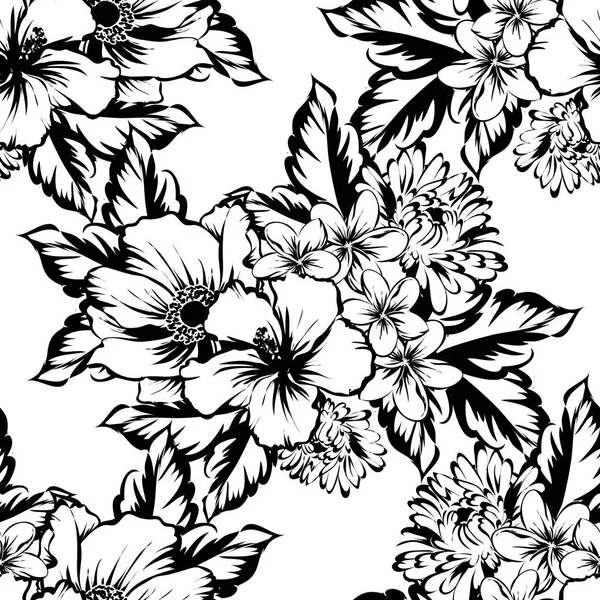 Naadloze Vintage Stijl Bloemenpatroon Floral Elementen Contour — Stockvector