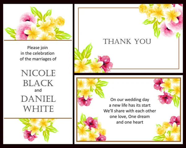 Conjunto Tarjetas Boda Flores Estilo Vintage Elementos Florales Color — Vector de stock