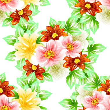 Sorunsuz vintage tarzı çiçek deseni. Renkli çiçek öğeleri