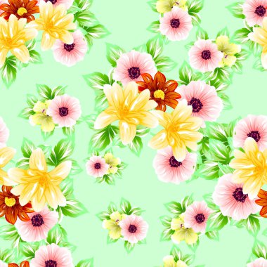 Sorunsuz vintage tarzı çiçek deseni. Renkli çiçek öğeleri