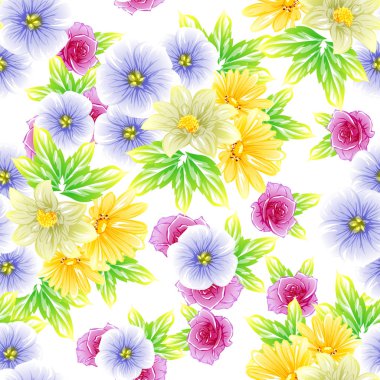 Sorunsuz vintage tarzı çiçek deseni. Renkli çiçek öğeleri