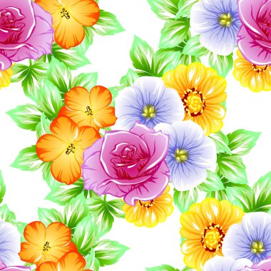 Sorunsuz vintage tarzı çiçek deseni. Renkli çiçek öğeleri