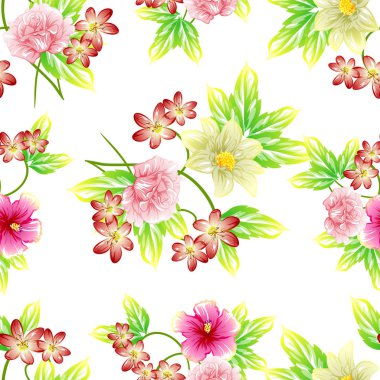 Sorunsuz vintage tarzı çiçek deseni. Renkli çiçek öğeleri