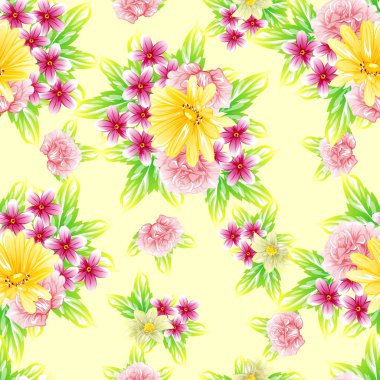 Sorunsuz vintage tarzı çiçek deseni. Renkli çiçek öğeleri