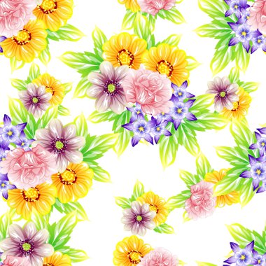Sorunsuz vintage tarzı çiçek deseni. Renkli çiçek öğeleri